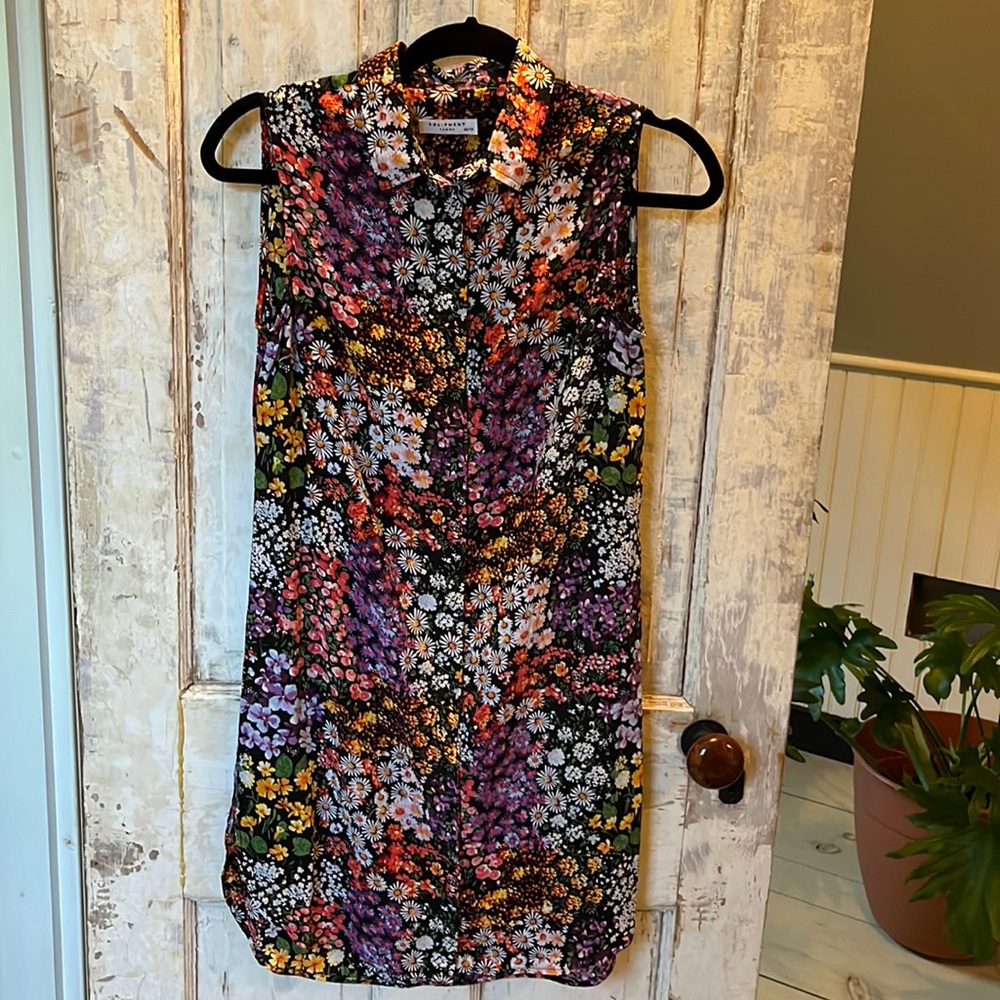 Equipment Mini Dress, floral print, 100% Silk, XS, EUC
